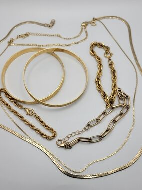 Gold Tone Women’s Jewelry Set - Elegant Bangles & Neck Chains